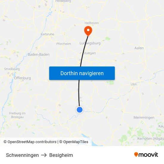 Schwenningen to Besigheim map