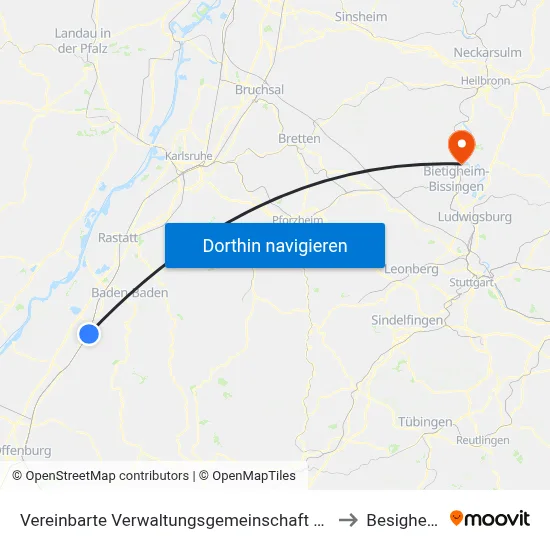 Vereinbarte Verwaltungsgemeinschaft Bühl to Besigheim map