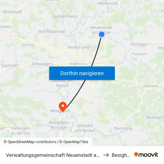 Verwaltungsgemeinschaft Neuenstadt am Kocher to Besigheim map