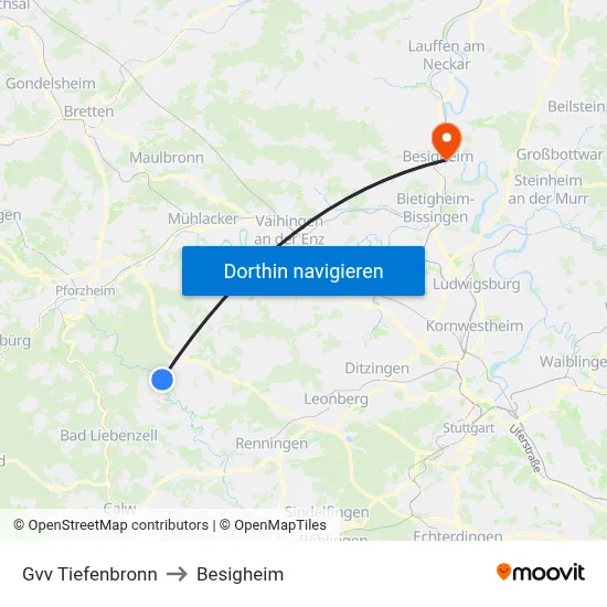 Gvv Tiefenbronn to Besigheim map