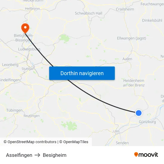 Asselfingen to Besigheim map