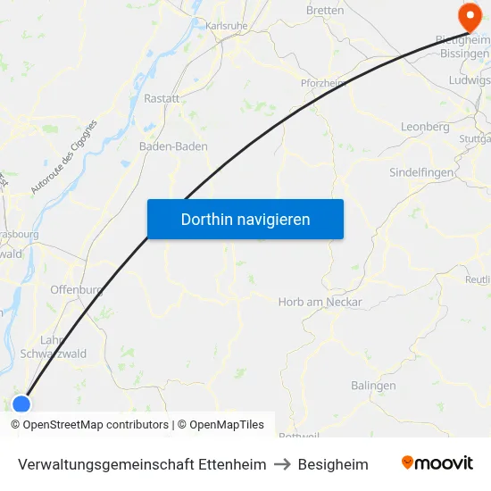 Verwaltungsgemeinschaft Ettenheim to Besigheim map