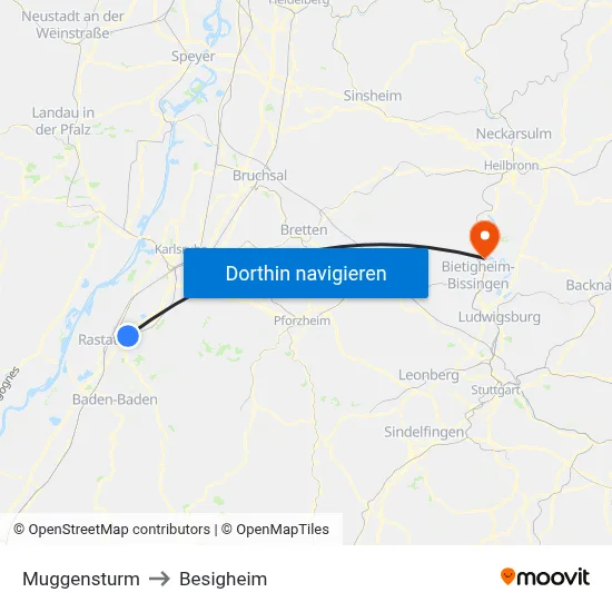 Muggensturm to Besigheim map