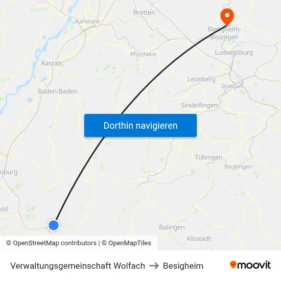 Verwaltungsgemeinschaft Wolfach to Besigheim map