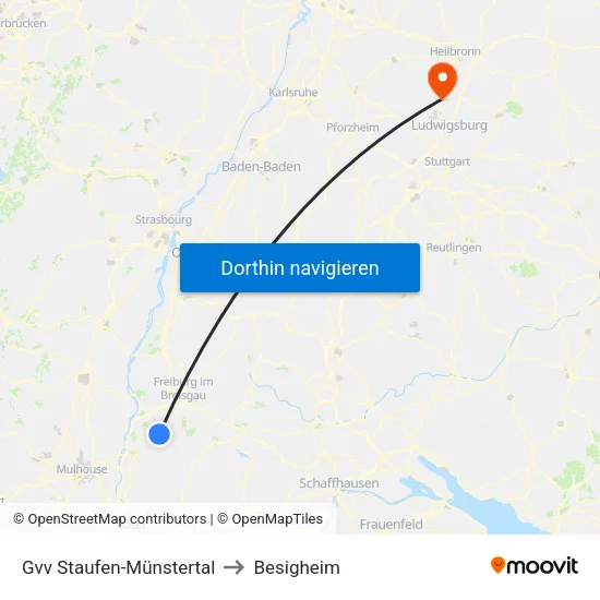 Gvv Staufen-Münstertal to Besigheim map