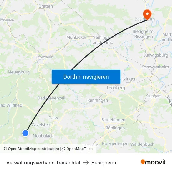 Verwaltungsverband Teinachtal to Besigheim map