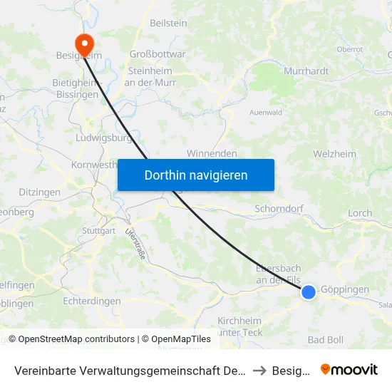 Vereinbarte Verwaltungsgemeinschaft Der Stadt Uhingen to Besigheim map
