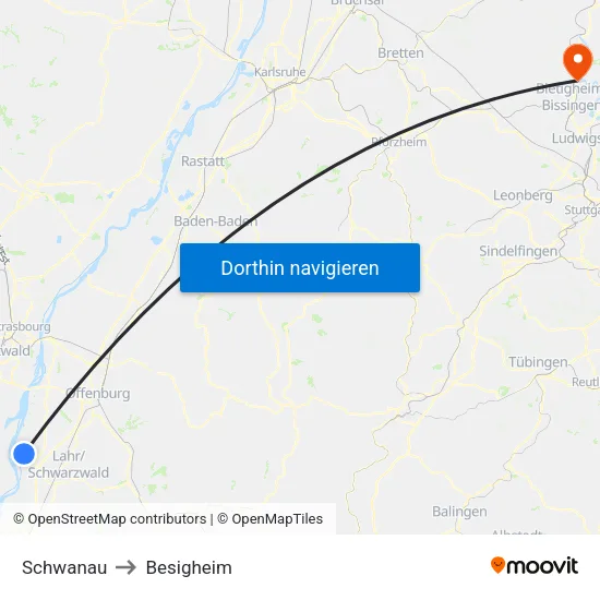 Schwanau to Besigheim map