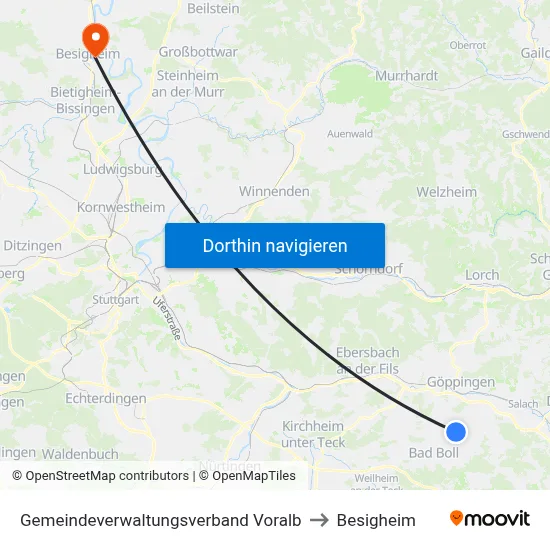 Gemeindeverwaltungsverband Voralb to Besigheim map