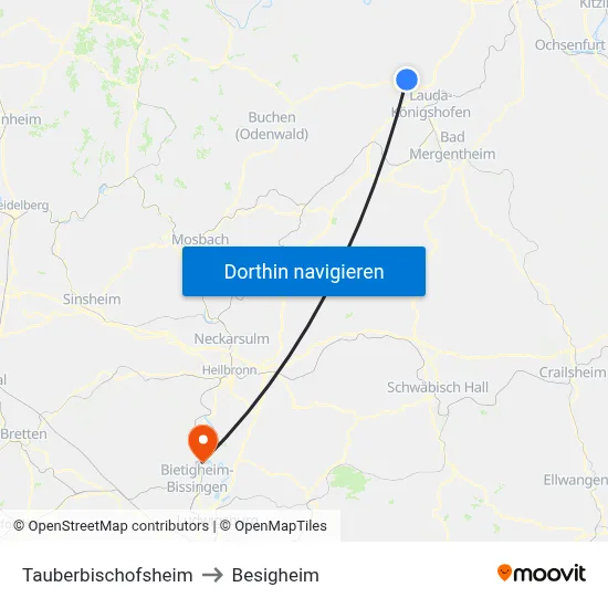 Tauberbischofsheim to Besigheim map