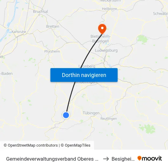 Gemeindeverwaltungsverband Oberes Gäu to Besigheim map