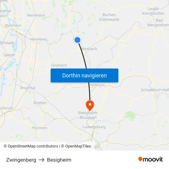 Zwingenberg to Besigheim map