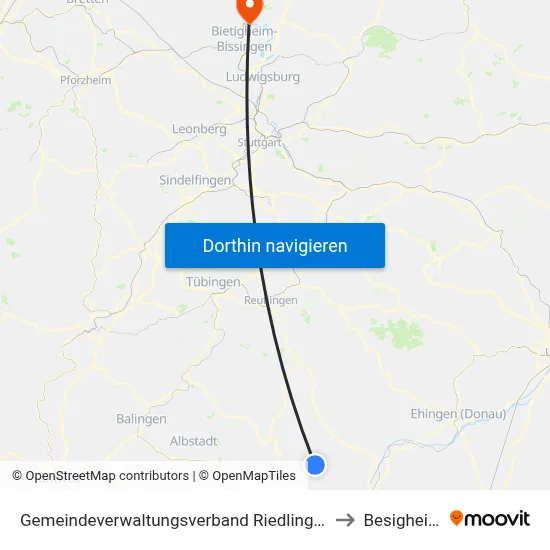 Gemeindeverwaltungsverband Riedlingen to Besigheim map