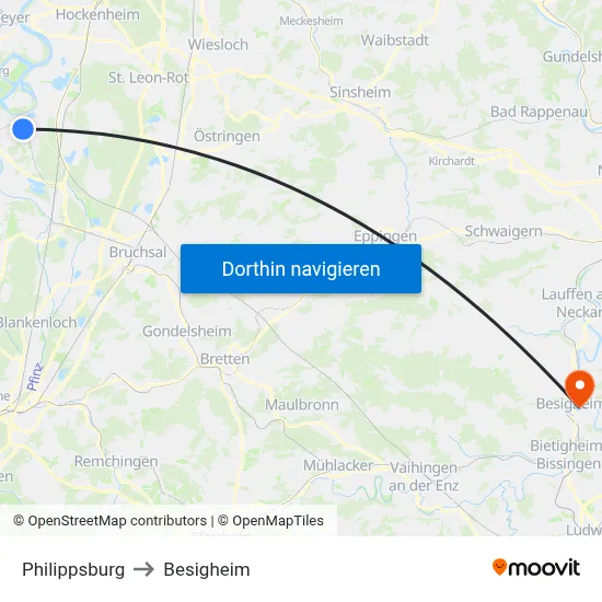 Philippsburg to Besigheim map