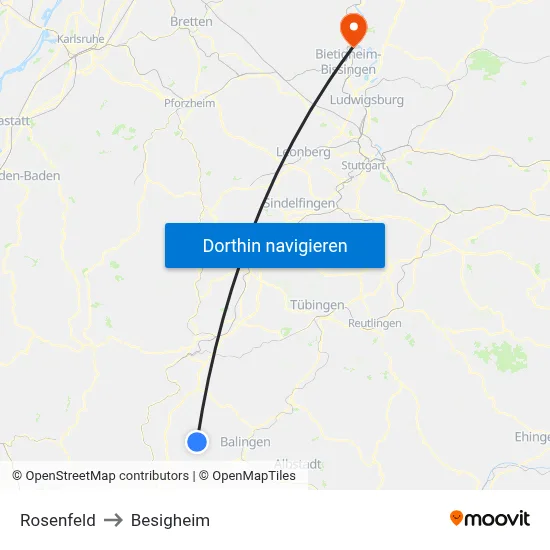 Rosenfeld to Besigheim map
