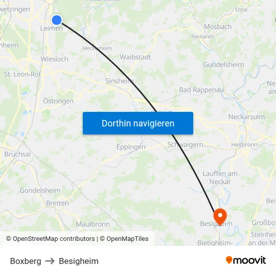 Boxberg to Besigheim map