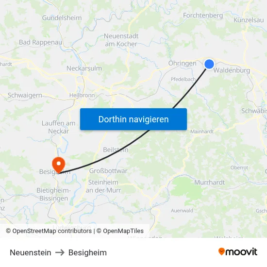Neuenstein to Besigheim map
