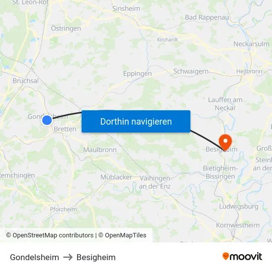 Gondelsheim to Besigheim map