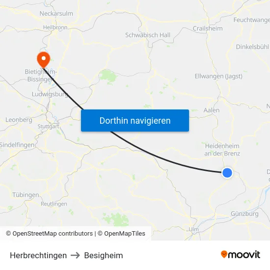 Herbrechtingen to Besigheim map