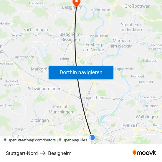 Stuttgart-Nord to Besigheim map