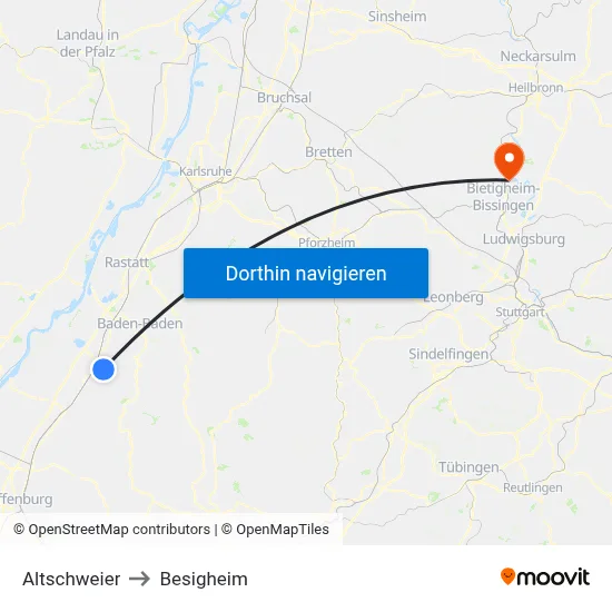 Altschweier to Besigheim map