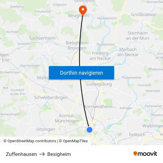 Zuffenhausen to Besigheim map