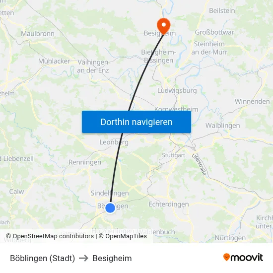 Böblingen (Stadt) to Besigheim map