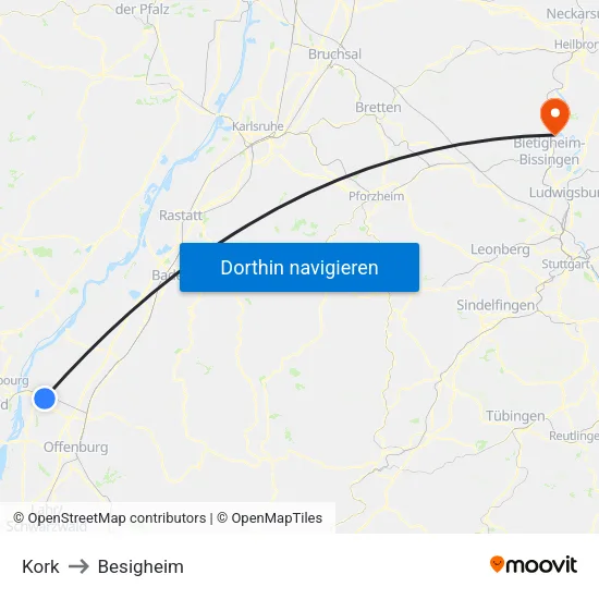 Kork to Besigheim map