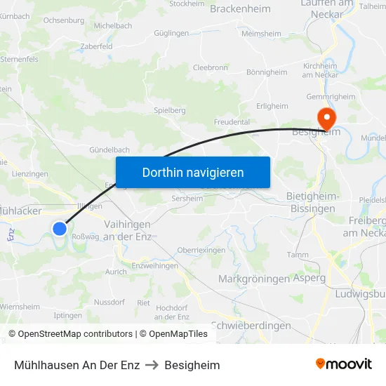 Mühlhausen An Der Enz to Besigheim map