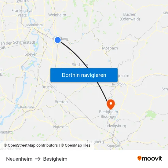 Neuenheim to Besigheim map