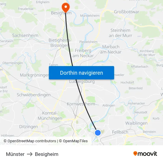 Münster to Besigheim map