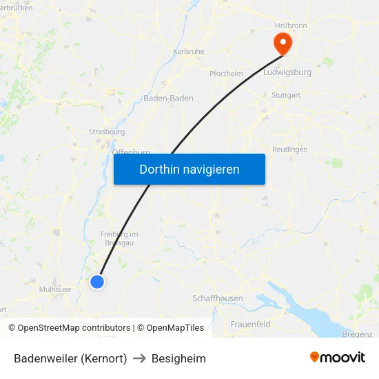 Badenweiler (Kernort) to Besigheim map