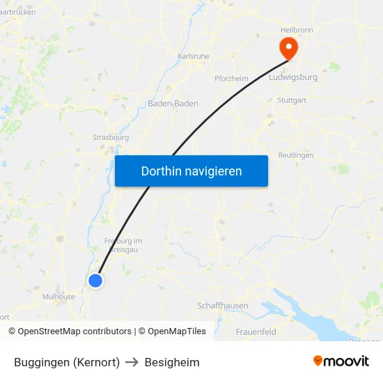 Buggingen (Kernort) to Besigheim map
