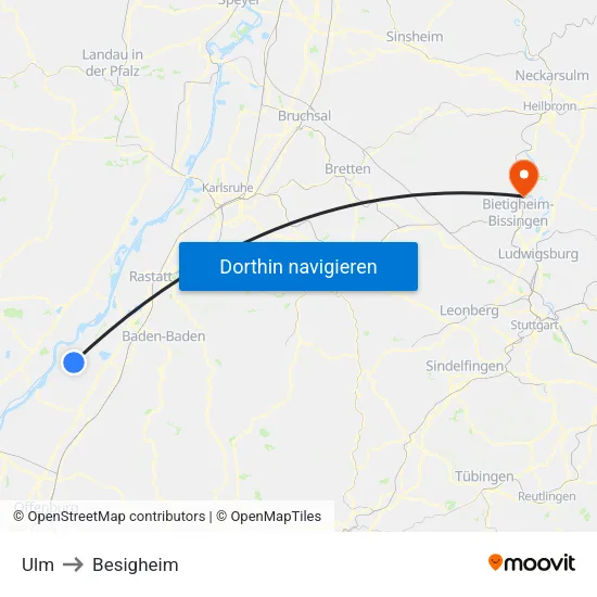 Ulm to Besigheim map