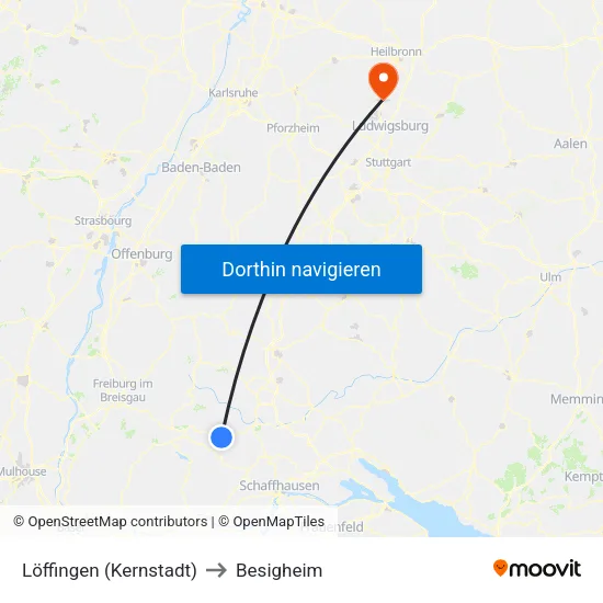 Löffingen (Kernstadt) to Besigheim map
