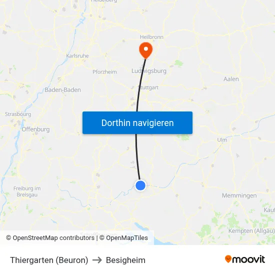 Thiergarten (Beuron) to Besigheim map