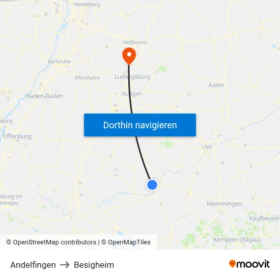 Andelfingen to Besigheim map