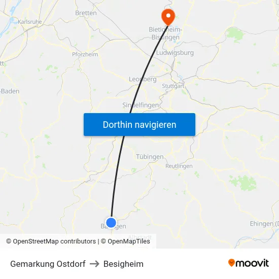 Gemarkung Ostdorf to Besigheim map