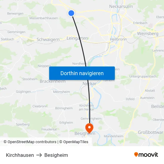 Kirchhausen to Besigheim map
