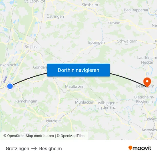 Grötzingen to Besigheim map