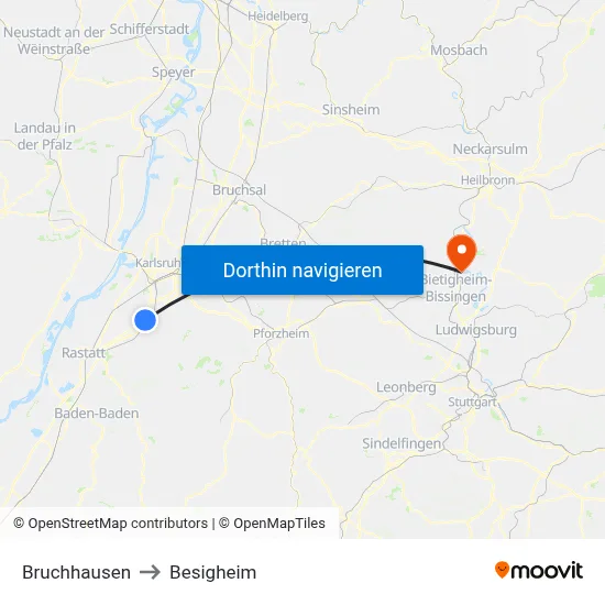 Bruchhausen to Besigheim map