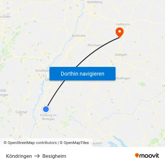 Köndringen to Besigheim map