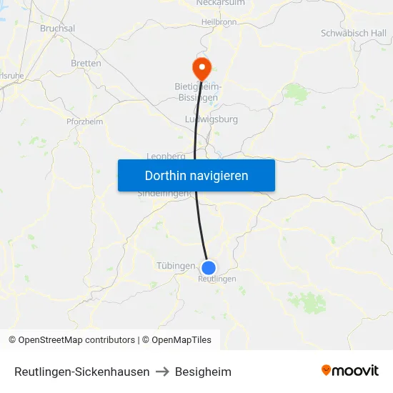 Reutlingen-Sickenhausen to Besigheim map