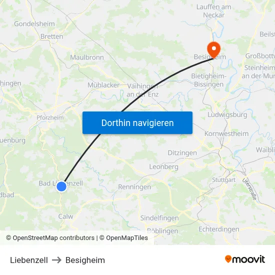 Liebenzell to Besigheim map