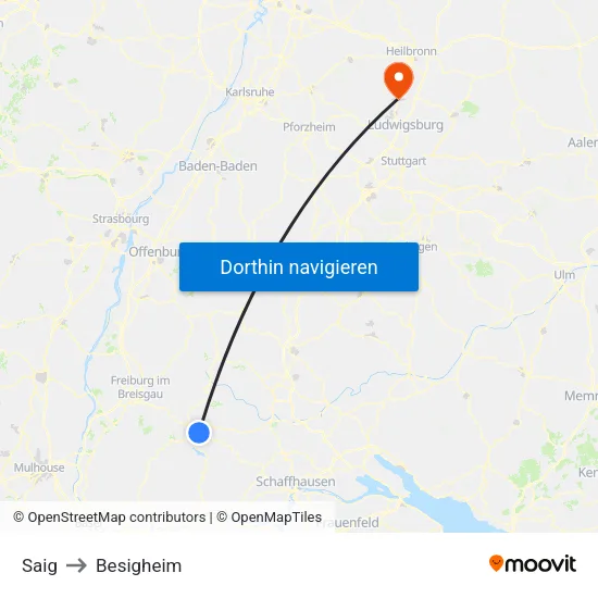 Saig to Besigheim map