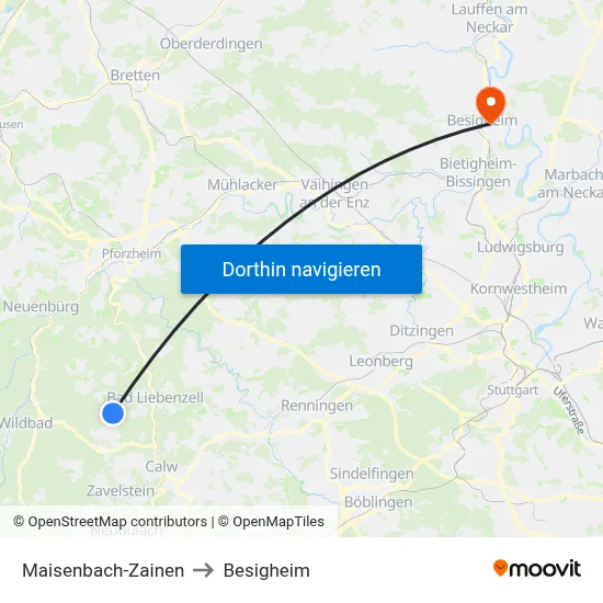 Maisenbach-Zainen to Besigheim map