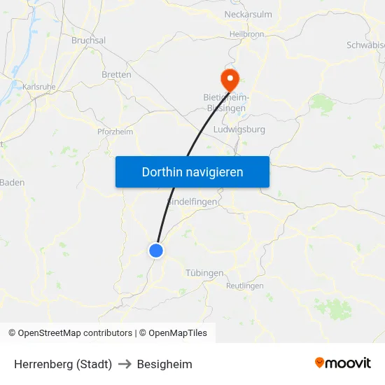 Herrenberg (Stadt) to Besigheim map