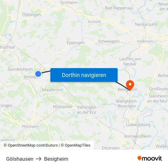 Gölshausen to Besigheim map