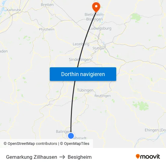 Gemarkung Zillhausen to Besigheim map