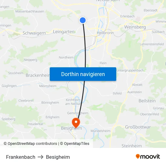 Frankenbach to Besigheim map